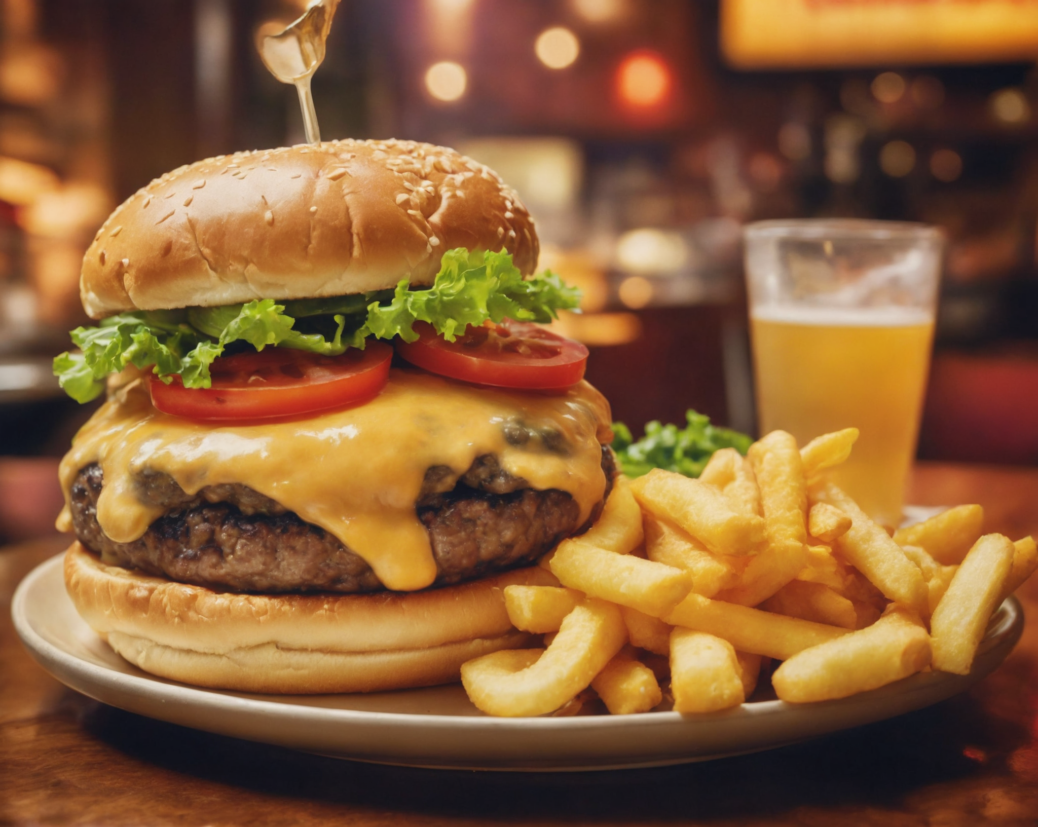11357-3049444456-Realistic photograph of a cheeseburger, a symphony of savory meat and fresh vegetables, cradled by a pair of golden buns, poised.png